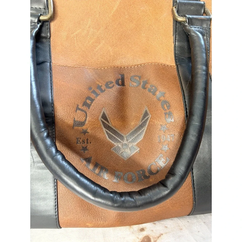 US Air Force Leather Duffle Bag Brown Black Bradford Exchange Travel Men‎ Large
